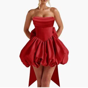 Red Satin Strapless Homecoming Mini Corset Dress